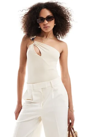 ASOS Bodystocking med oneshoulder-snit og kantdetalje-Neutral