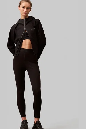 Calvin Klein Modern - Sorte ribstrikkede leggings med logo på linningen