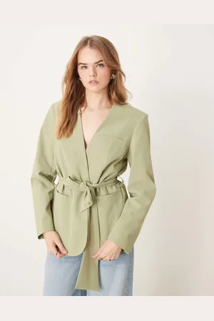 ASOS Pistaciegrøn blazer uden krave med bindebånd i taljen - Del af sæt