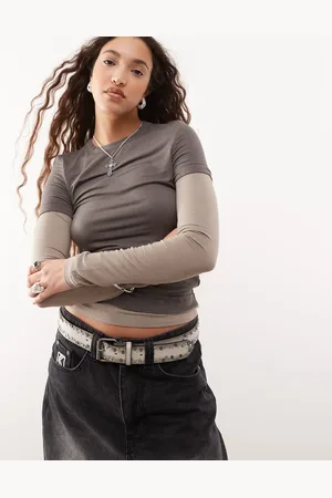 Weekday Tonet brun slim fit-T-shirt med dobbeltlag