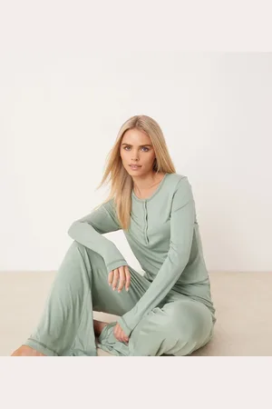 ASOS ASOS DESIGN Petite - Mix og match - Grønne superbløde pyjamasbukser-Lyserød