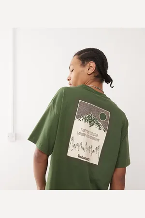 Timberland Oversized mørkegrøn T-shirt med grafisk bjergprint - Kun hos ASOS