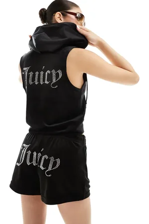 Juicy Couture Træningsvest i velour med rhinsten og lynlås - Del af sæt
