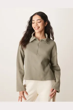ASOS Mintgrøn sweatshirt med vaffeltekstur og halv lynlås