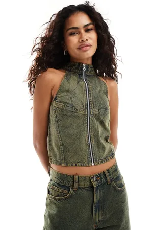 COLLUSION Motocross-top i denim med blomsterprint - Del af sæt