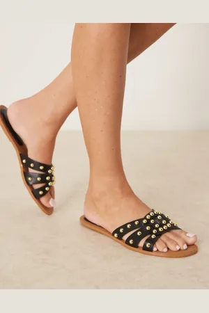 Glamorous Flade sorte sandaler med nitter