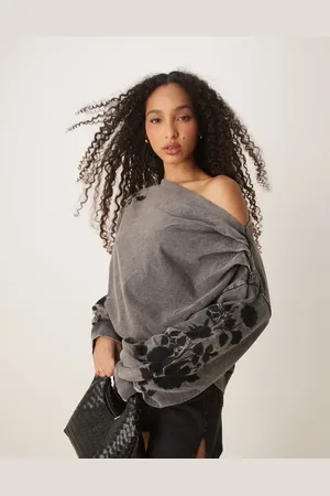ASOS Sweatshirt med offshoulder-snit og broderier-Multifarvet