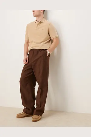 ASOS Kamelbrune elegante bukser med elastisk linning og vide ben i uldblanding