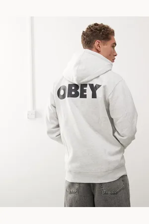 Obey Grå hættetrøje med stort logo