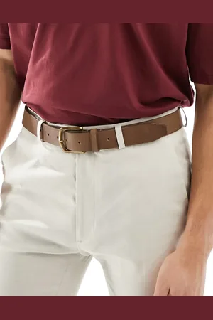 ASOS Vintagebrunt læderbælte med poleret gyldent spænde
