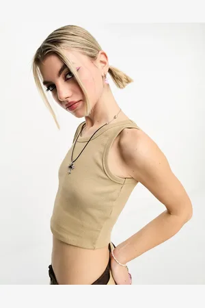 JJXX Fallon - Hvid ribstrikket croptop uden ærmer-Neutral