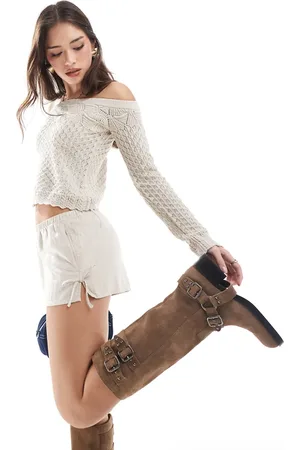 Hollister Beige flagrende shorts med bindetalje i hørlook-Neutral