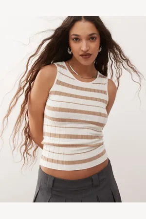 Noisy May Ribstrikket tanktop med og cremehvide striber-Neutral