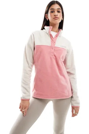 Columbia Benton Springs II - Mørk beige og pink fleecetrøje med halv knapstolpe