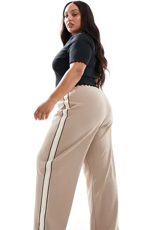 VERO MODA Gråbrune løstsiddende pull-on bukser med sidestriber-Neutral