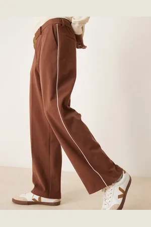 ASOS Elegante brune bukser med brede ben og sidestribe-Neutral