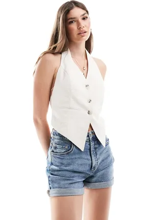 Stradivarius Vest med bindebånd i hørlook-Neutral