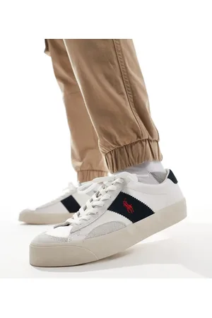 Ralph Lauren Sayer Sport - Hvide sneakers i blanding af læder og ruskind med marineblå stribe