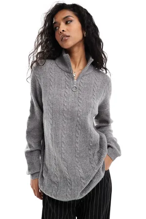 VERO MODA Gråmeleret longline-trøje med lynlås foran