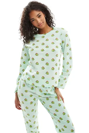 Pieces® Grønt langærmet pyjamassæt med jule-fiskeprint