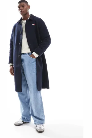 Tommy Hilfiger Lang marineblå frakke i uldblanding