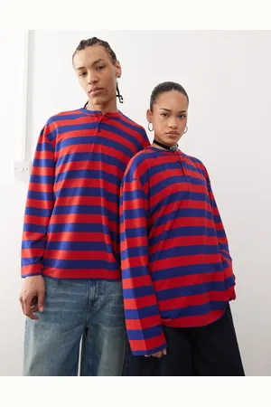 Reclaimed Orange og unisex-top med lange ærmer, henley-design og striber