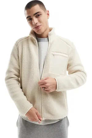 Only & Sons Beige fleece med lynlås og brystlomme i imiteret lammeskind-Neutral