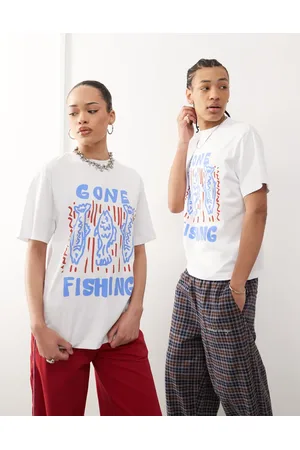 Reclaimed Unisex - T-shirt med fiskergrafik