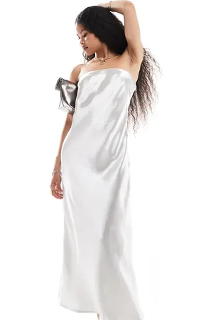 4th & Reckless Metallisk bandeau-maxikjole med havfruesnit i satin
