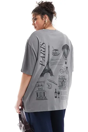 ASOS ASOS DESIGN Curve - T-shirt i boyfriend fit med grafisk "Paris"-print på ryggen