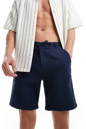 SELECTED Marineblå shorts i hør miks