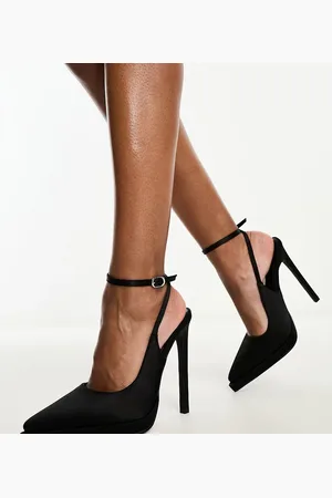 Simmi London SIMMI London - Wide Fit - Landen - Sorte pumps med plateauhæl i satin