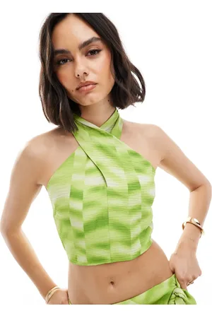 Y.A.S Halterneck-croptop med grønt batik - Del af sæt