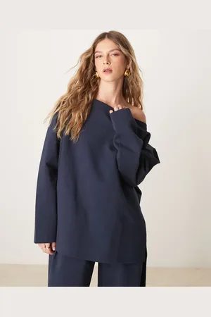 ASOS Sweatshirt i oversize med offshoulder og interlock-detalje