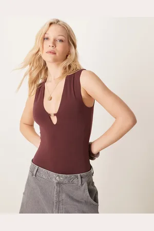 Abercrombie & Fitch Brune bodystocking med dyb udskæring og keyhole-detalje