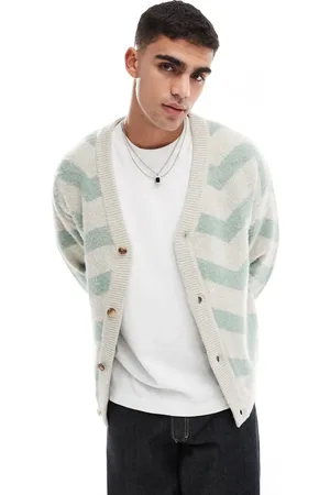 Only & Sons Beige børstet cardigan med chevron-striber-Neutral