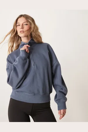 Abercrombie & Fitch Indigoblå sweatshirt med kvart lynlås