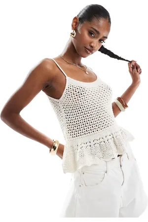 ONLY Cremehvid hæklet peplum-top