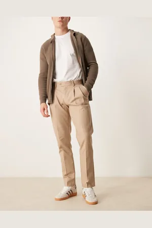 ASOS Gyldenbrune elegante bukser i bomuld i slim fit-Neutral