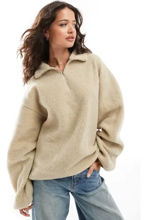 ASOS Oversized beige fleece i imiteret lammeskind med halv lynlås