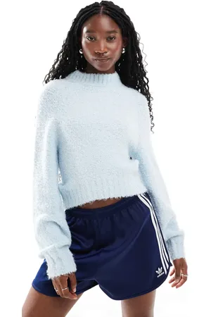 Glamorous Cropped firkantet trøje i chunky strik-Blå