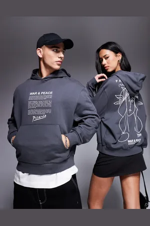 ASOS Unisex - Koksgrå, oversized og firkantet hættetrøje med print af Picasso-stregtegning