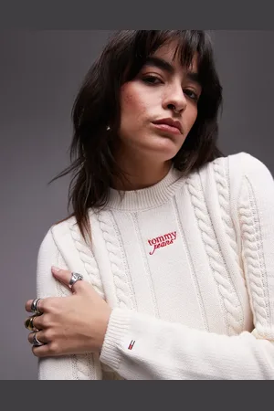 Tommy Hilfiger Hvid og rød trøje i kabelstrik