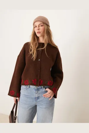 ASOS Strikket cardigan med brede manchetter og blomsterdesign