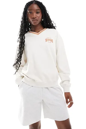 HUGO BOSS Råhvid sweatshirt med V-hals