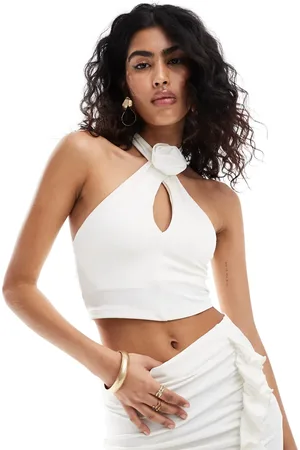New Look Råhvid corsage-croptop med halterneck