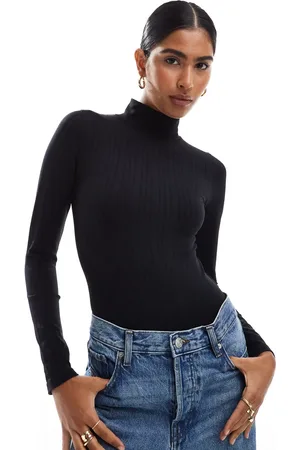 ASOS Sømløs bodystocking med ståkrave og formgivende effekt i bredt ribstrik