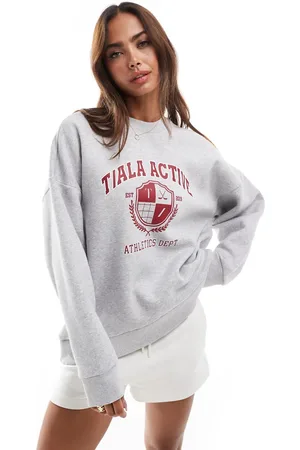 Tala Langærmet volley-sweatshirt i grå og rød med løstsiddende sømkant