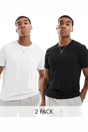 French Connection French Connection - Pakke med 2 klassiske T-shirts med lange ærmer og lomme i sort og hvid-Multifarvet