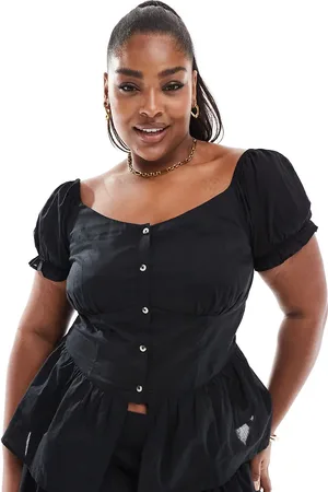 ASOS Curve - milkmaid-top med pufærmer og knapper